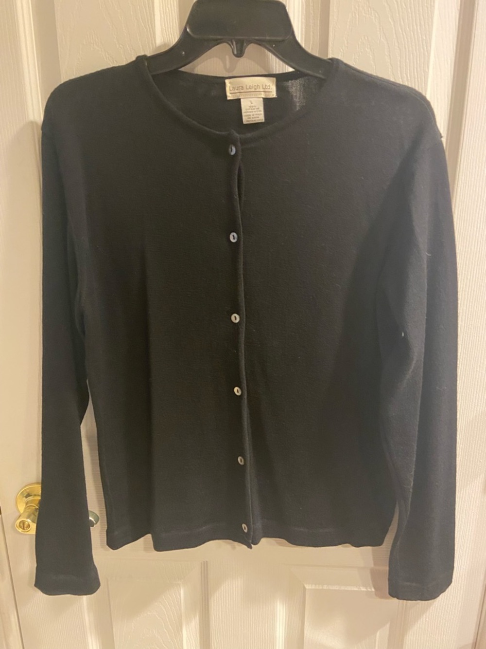 Laura Leigh Collection Black Button Front Merino Wool Cardigan Italy Large